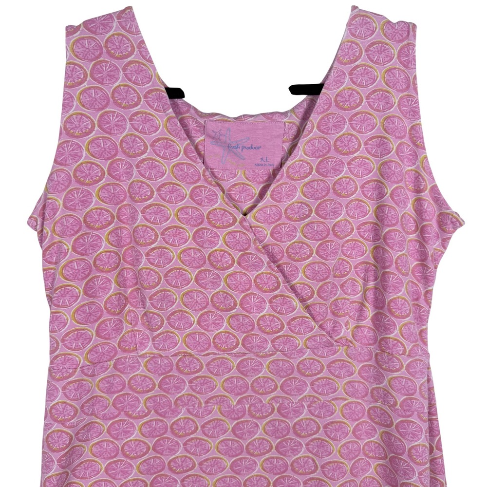 Coastal Fresh Produce Pink Citrus Fruit Print Wrap Dress XL Sleeveless  *Flawed - Picture 11 of 12